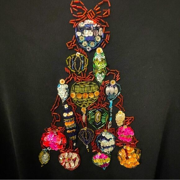 Lucia Burns Vintage Top Black w/ Christmas Tree w/Sequins Beads Women’s Size XL - Picture 5 of 7